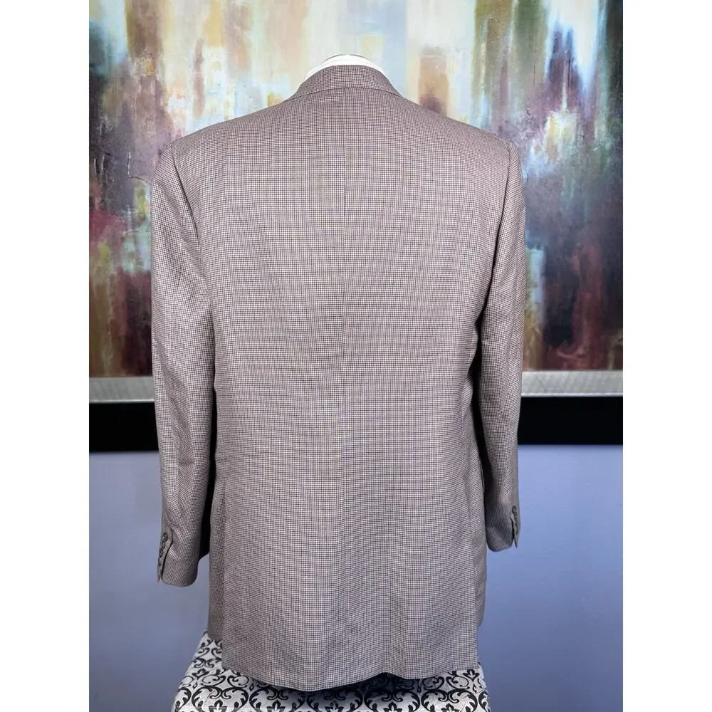 Brioni Nomentano Blazer 44L Cashmere Silk Cream Orange Houndstooth Sport Coat